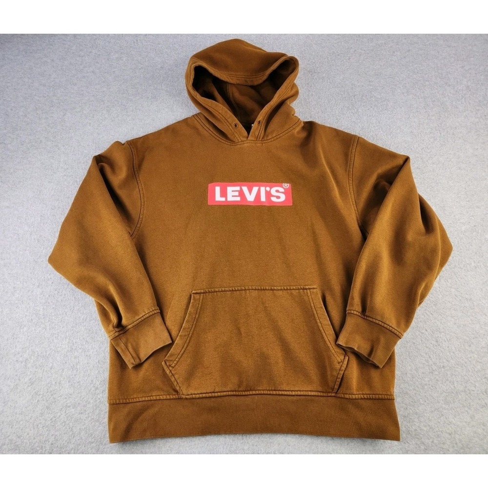 Levi's Graphic Logo Hoodie Relaxed Fit Dk Camel Color Pullover Sweatshirt Large